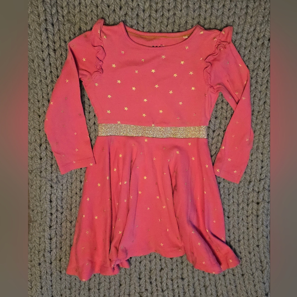 Mini Boden Pink Dress with Gold Stars Size 6 - 7 Yrs.